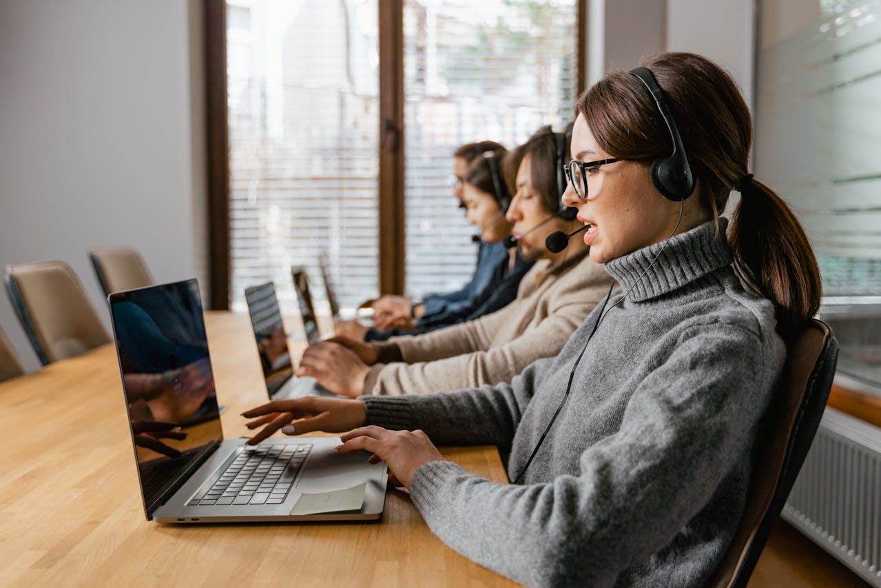 Customer support agents answering calls